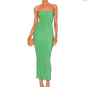 L’IDÉE / Revolve Aurore Strapless Green Smocked Dress NWOT